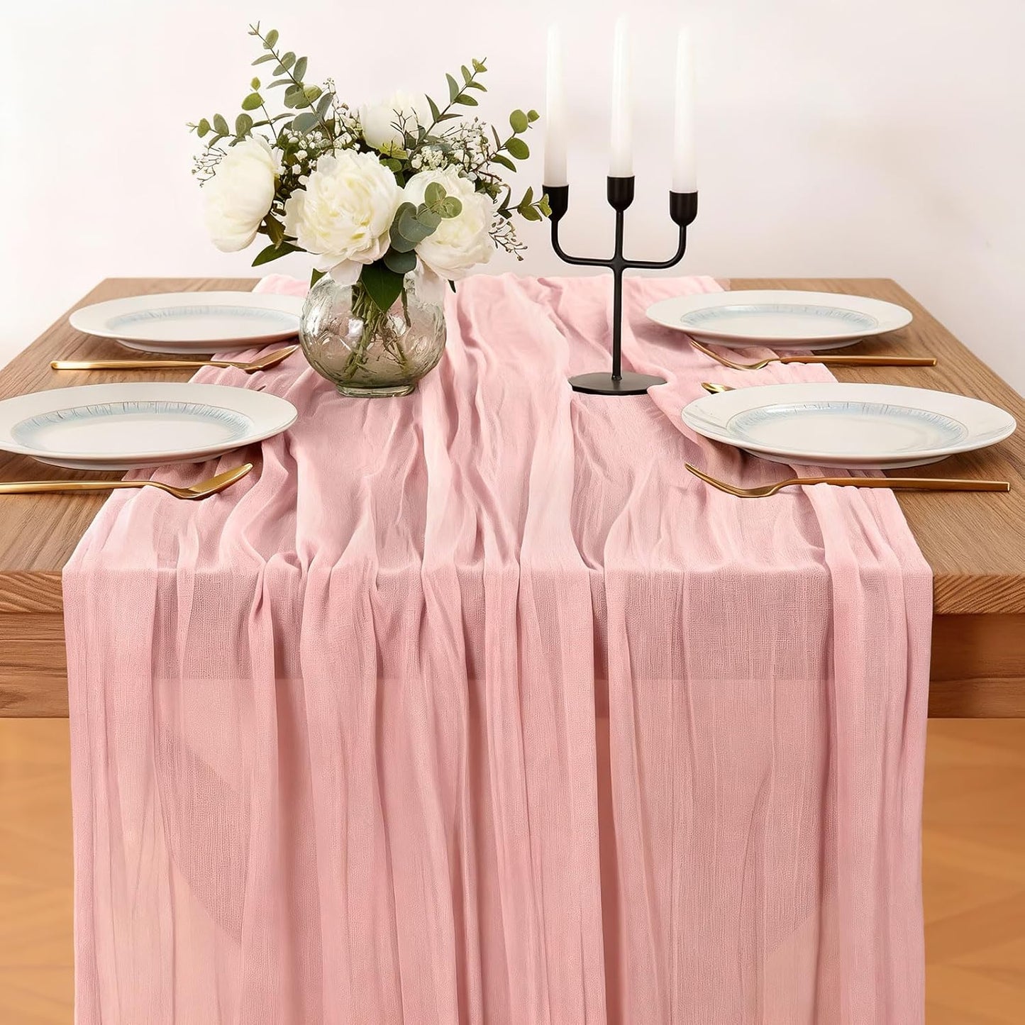 Dusty Pink Cheesecloth Table Runner, 10 FT Boho Rustic Cheese Cloth Gauze, 35x120 Inches Centerpieces Decor for Wedding Spring Easter Baby Bridal Shower Party Decoration, 1 Pack
