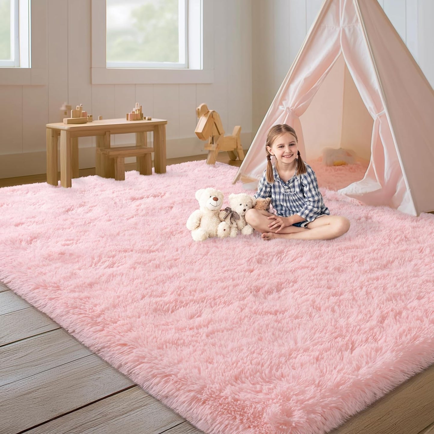 Pink Rugs for Living Room, 5x7 Area Rug for Bedroom Girls Kids Room, Fluffy Shaggy Shag Carpet, Soft Non Slip Aesthetic Decor for Home