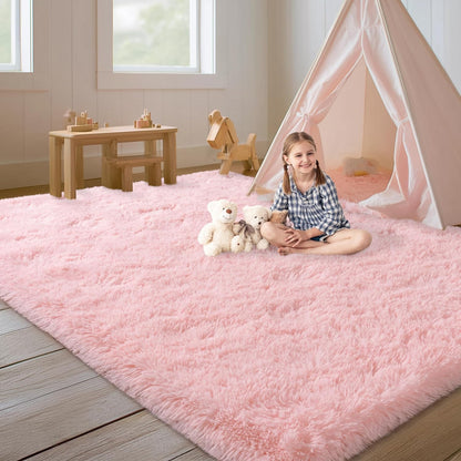 Pink Rugs for Living Room, 5x7 Area Rug for Bedroom Girls Kids Room, Fluffy Shaggy Shag Carpet, Soft Non Slip Aesthetic Decor for Home