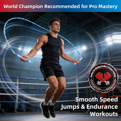 YUEDONG Beaded Jump Rope for Fitness, Adjustable Jump Rope with 19.5cm Extra-Long Anti-Slip Handles, Lightweight TPU Beaded Rope for Adults, Cardio, Exercise, Freestyle and Endurance Training