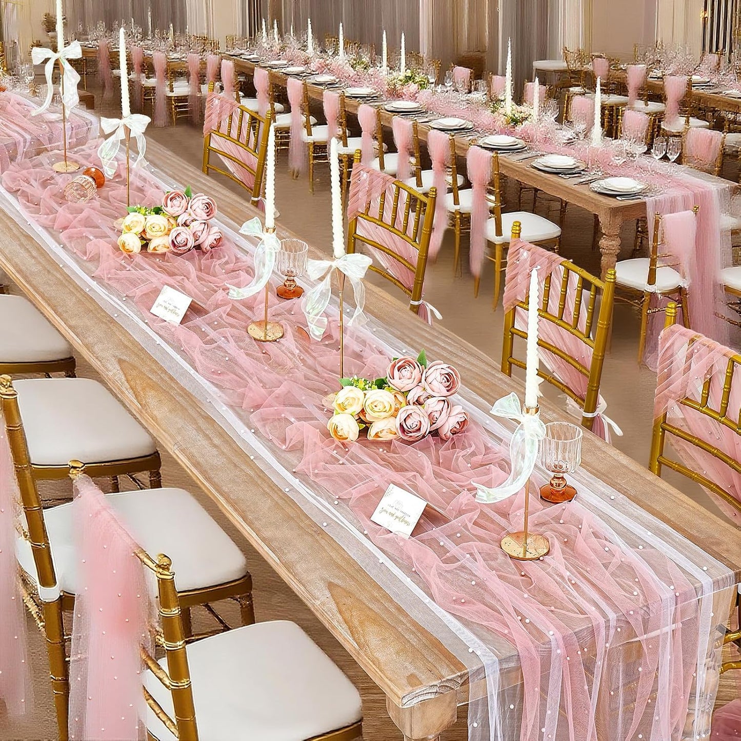 Dusty Pink Pearl Table Runner: Tulle 10ft Pearl Tulle Fabric Centerpieces Wedding Lace Tablecover Arch for Bridal Shower Veil Baby Shower Sweetheart Birthday Table Decorations