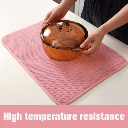 2 Pack Microfiber Dish Drying Mat for Kitchen Counter,Ultra Absorbent Dish Drainer Mat ,Dish Drying Pad , Dish Rack Mat 20×15 Inch (Pink)