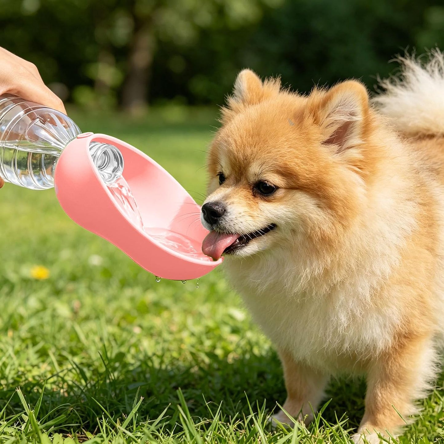 Silicone Dog Water Bottle Adapter, Portable Cat Water Dispenser for Standard Water Bottles, Leakproof Foldable Leaf Pet Dispenser Cap with Water Bowl for Dog Cat Outdoor Walking Hiking (Pink)