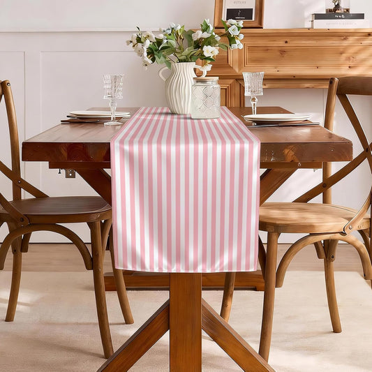 Light Pink and White Striped Table Runner Summer Wedding Birthday Party Decoration Baby Shower BBQ Camping Home Kitchen Dining Room Table Decor (Pink, 13" x 72")