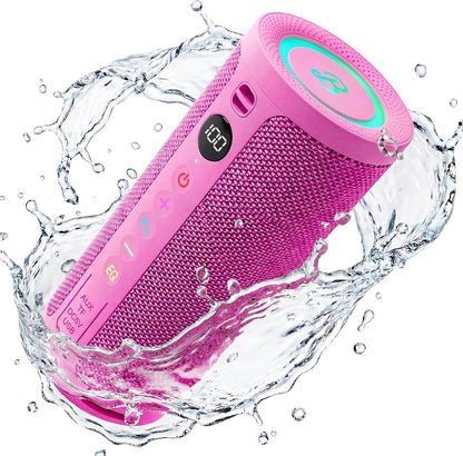 BassBloom Roar 3 Portable Bluetooth Speaker,20W Powerful Sound with JIKE Bass,IPX6 Waterproof,24H Playtime,Bluetooth 5.4,RGB Lights,Wireless TWS Pairing,Outdoor for Camping and Beach (Pink)