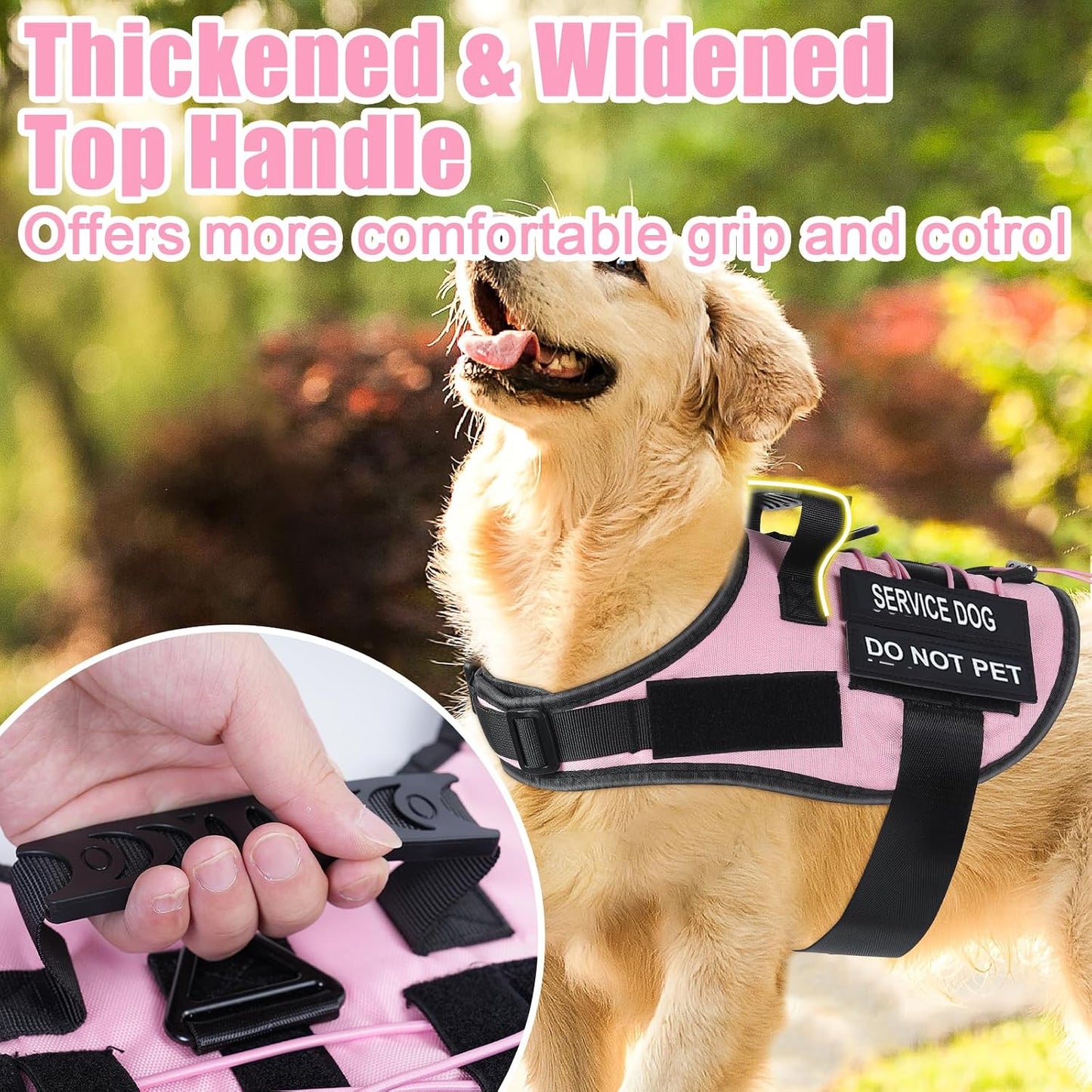 No Pull Dog Harness Small Medium Sized Dog, Service Dog Harness and Leash Set with 4 Patches, Adjustable Easy Walk Dogs Harnesses with Handle, Dogs Vest Harnesses French Bulldog, Chihuahua(Pink, S)