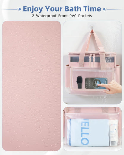 Marscamd Hanging Shower Caddy Organizer Bag for Travel with Hanging Hook, Quick Dry Mesh Bathroom Caddy Toiletry Bag with Handle for College, Dorm, Gym, Camping, Pink