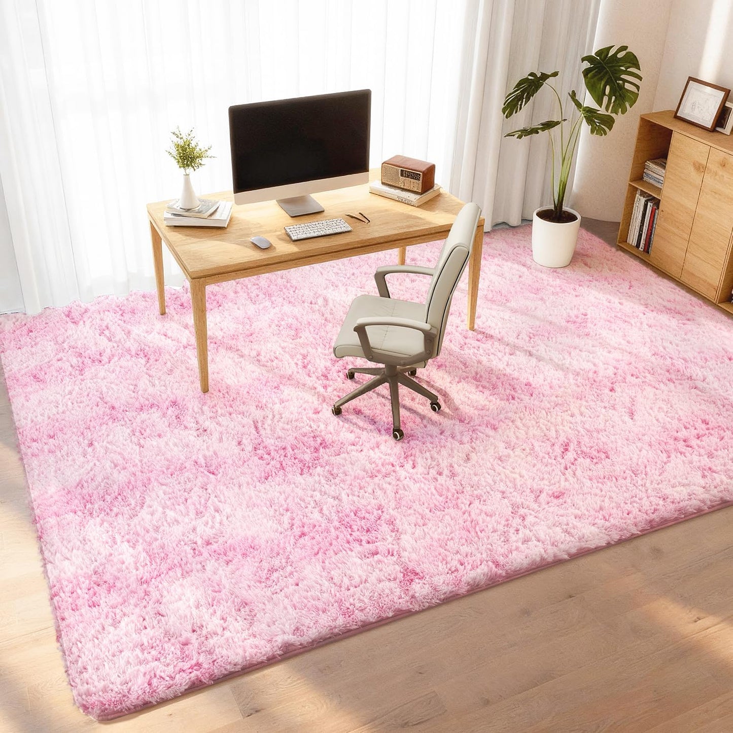 Litanika 5x8 Fluffy Shag Faux Fur Area Rug for Living Room Bedroom, Tie-Dyed Pink High Pile Soft Plush Shaggy Furry Bedside Playroom Dorm Carpet, Non-Slip, Non-Shedding Modern Indoor Floor Rug