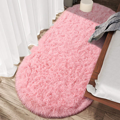 junovo Ultra Soft Washable Shaggy Rug - Non-Slip Oval Carpet for Nursery, Kids Bedroom & Home Decor (2.6x5.3ft Pink) | Plush Fluffy Floor Mat for Cozy Living Spaces
