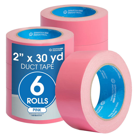 Spartan Industrial - 2" X 30 yd Pink Tape - 6 Color Duct Tape Rolls for DIY Projects, Labeling, Packaging - No Residue, 9 Mil