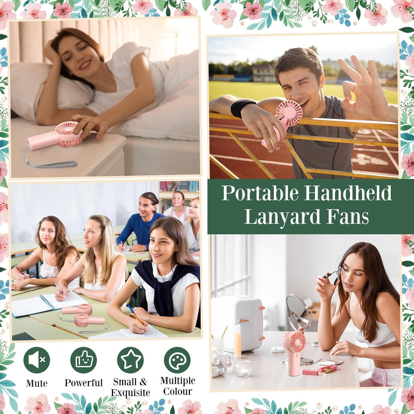 50 Set Wedding Mini Handheld Fans for Guests Bulk, Portable Battery Operated Small Cooling Fans with Thank You Cards & Organza Bags, Perfect for Summer Outdoor Bridal Shower Party Favors (Pink)
