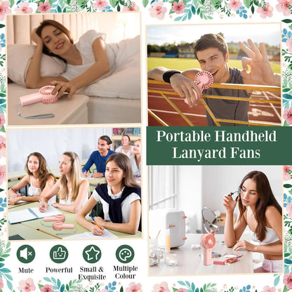 50 Set Wedding Mini Handheld Fans for Guests Bulk, Portable Battery Operated Small Cooling Fans with Thank You Cards & Organza Bags, Perfect for Summer Outdoor Bridal Shower Party Favors (Pink)