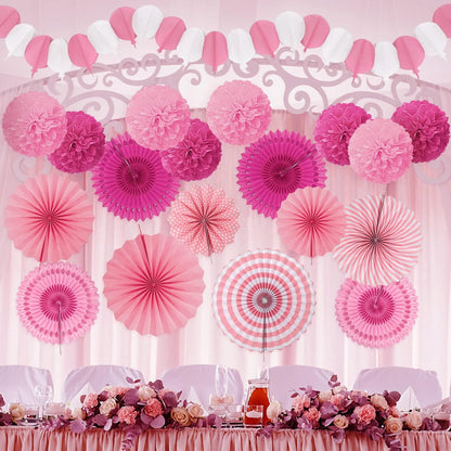 Party Decorations, Pink Papar Fans Pompoms Garlands for Women Girls Mothers Day Bachelorette Wedding Birthday Baby Showers Valentine's Day Party Decorations