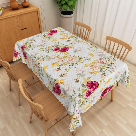 Spring Floral Tablecloth 52x70 Inch Vintage Pink and VioletRed Peony Flower Elegance Rectangle Linen Fabric Washable Table Cloth for Kitchen Dining Room Wedding Party Home Decor
