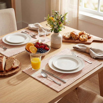 Artoid Mode Pink Farmhouse Woven Braided Stripe Placemats Set of 4,12x18 Inch Seasonal Holiday Table Mats Party Kitchen Dining Decoration