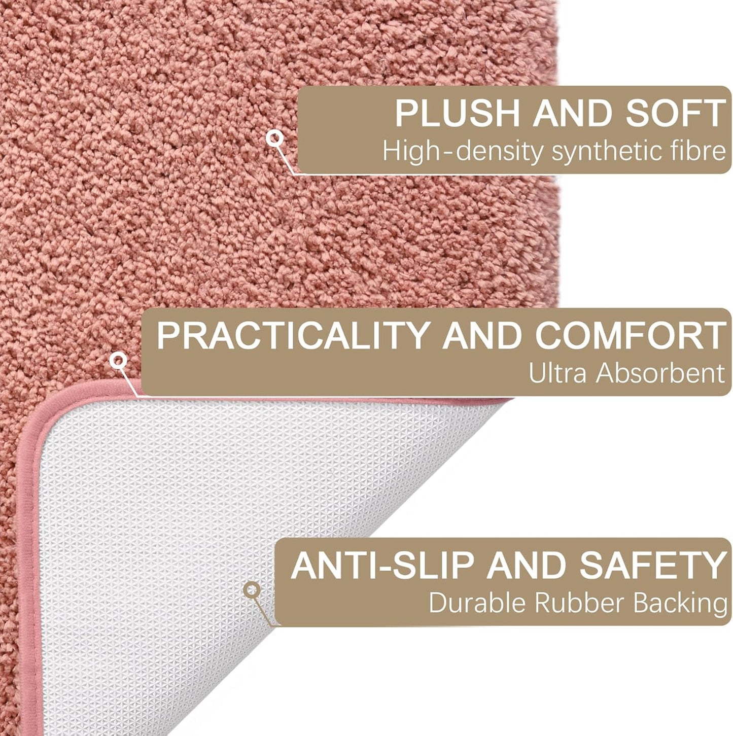AROGAN Luxury Long Bathroom Runner Rug, 24x72 Inch Thick Soft and Absorbent Microfiber Non Slip Bath Mat, Rubber Backing Quick Dry Rugs Carpets, Machine Washable Plush Mats for Shower Floor, Pink