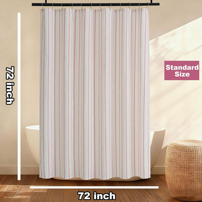 PROCIDA Pink Shower Curtain-Stripeddot Striped, 72x72 Inch Yarn Dyed Linen Blend Cloth Fabric Bathroom Curtain with 12 Metal Hooks, Bath Curtain for Modern Farmhouse Bathrooms
