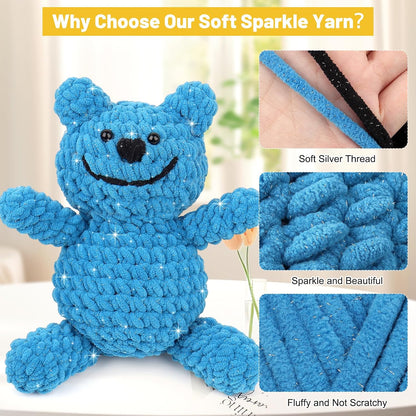 Katech Velvet Chenille Yarn for Crocheting-6 Pack of 100g/3.53oz-#6 Super Bulky Sparkle Chenille Yarn for Knitting, Chunky Plush Baby Blanket Yarns, Ideal for Blankets, Dolls, Bags (Pale Pink)