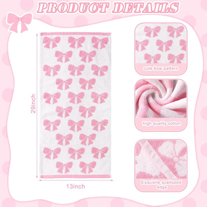 SmoothNovelty 4 Pcs Pink Bow Hand Towels for Bathroom 13 x 29'' Soft 100% Cotton Coquette Face Towel Valentine's Day Kitchen Decor Absorbent Preppy Bathroom Decor Bridal Shower Wedding Gift