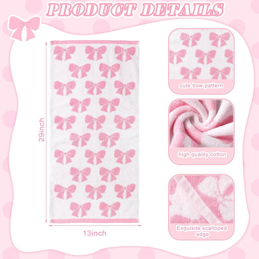 SmoothNovelty 4 Pcs Pink Bow Hand Towels for Bathroom 13 x 29'' Soft 100% Cotton Coquette Face Towel Valentine's Day Kitchen Decor Absorbent Preppy Bathroom Decor Bridal Shower Wedding Gift