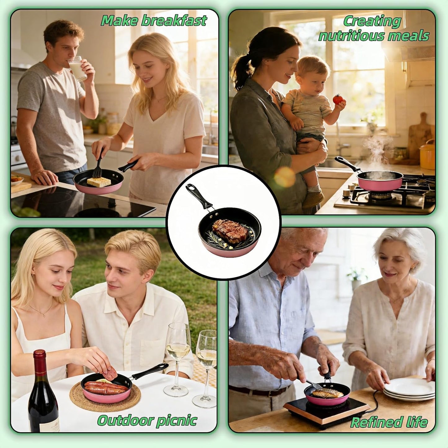 4.7 Inch Mini Skillet, Non-Stick Egg Pan for Single Serve Breakfast, Induction Compatible Small Frying Pan with Heat Resistant Handle - Perfect for Camping, RV, Dorm & Gas/Electric Stovetops (Pink)
