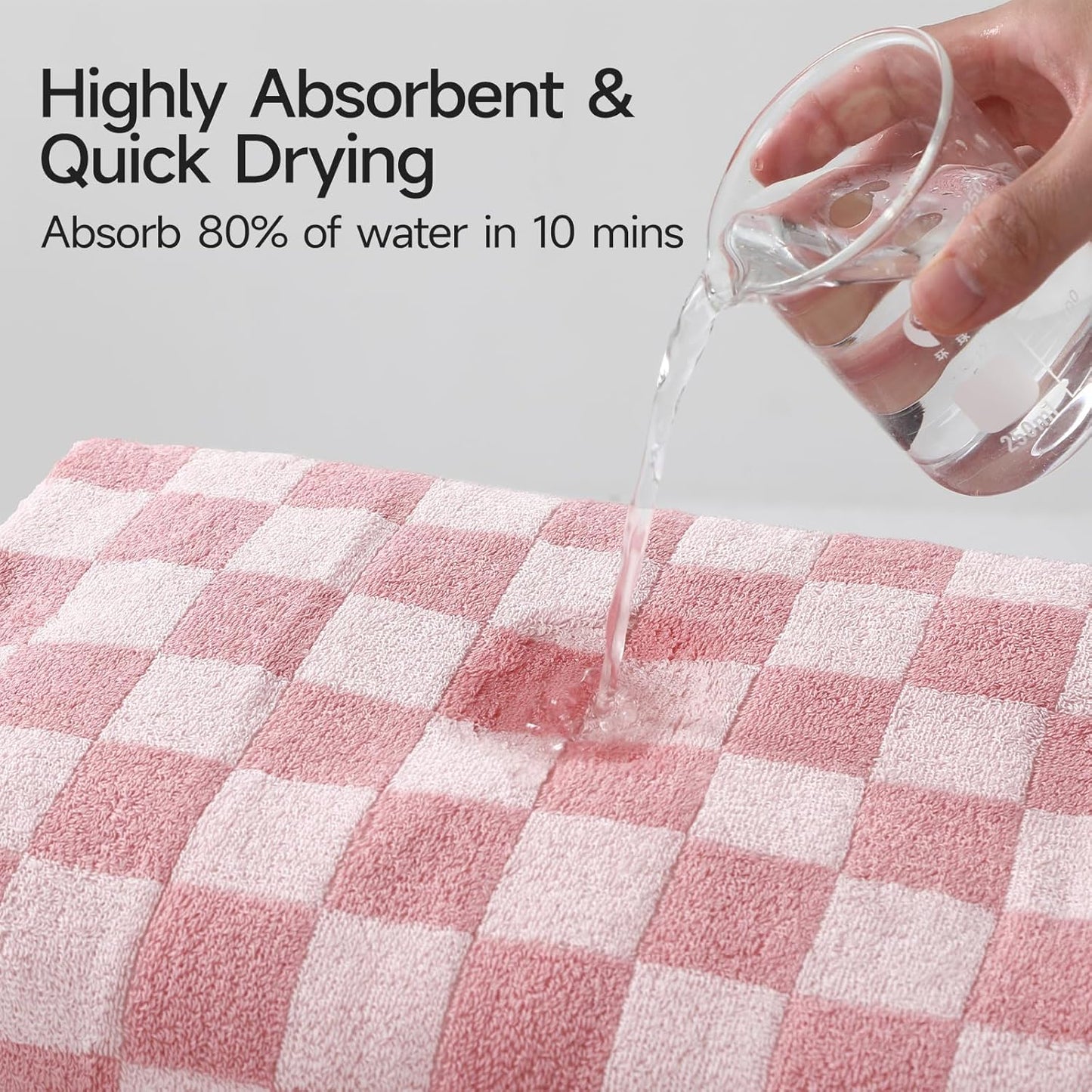 REDKISS 2 Piece Pink Checkered Bath Towels Set - 27”x55” Highly Absorbent 600GSM Pink Cotton Towels for Bathroom Decoration, Retro Checkered Design