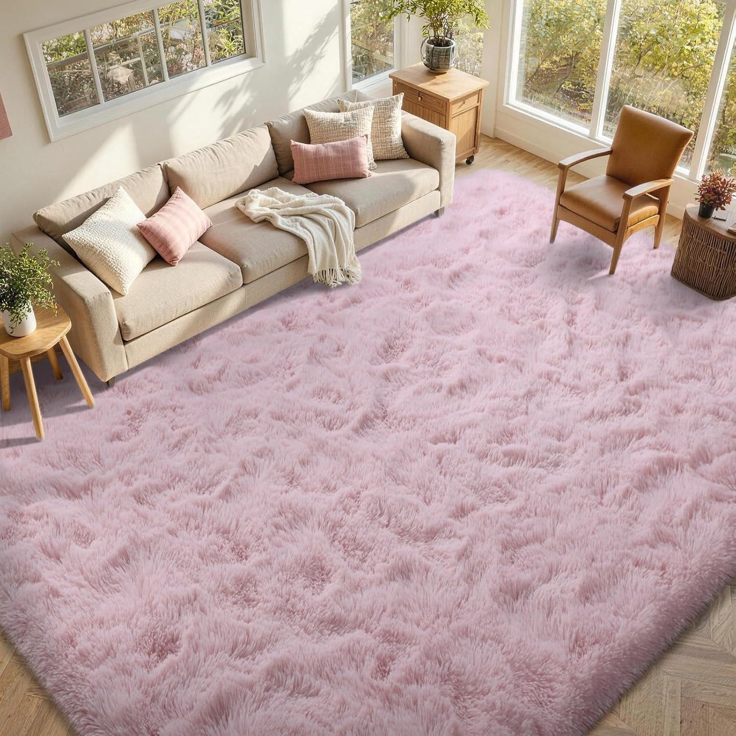 FinRèc Pink Rugs for Bedroom Living Room, 3x5 Feet Fluffy Shag Area Rug, Non-Slip Fuzzy Furry Rug for Kids Room Girl Dorm Room Home Decor, Indoor Shaggy Floor Carpet