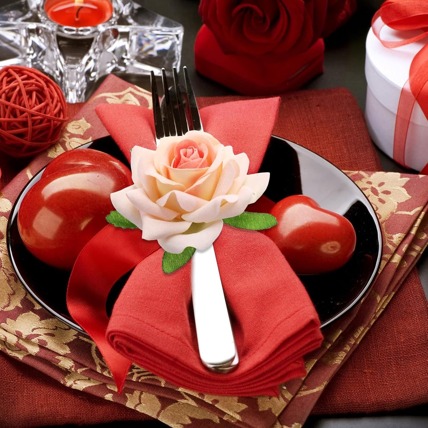 Honeydak 8 Set Mother's Day Napkin Ring Rose Flower Metal Napkin Ring Designed with Rose Serviette Buckle for Mother's Day Wedding Anniversary Party Dinner Table Decoration (Pink)