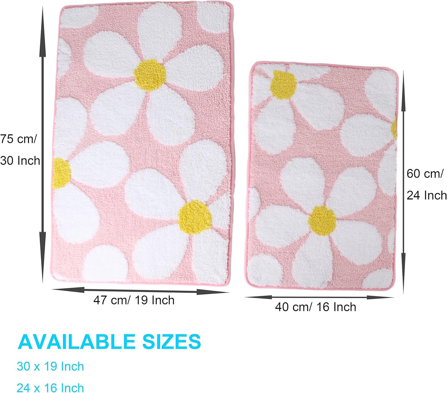 Cute Flower Bath Mat, Non-Slip TPR Backing Ultra Soft Microfiber Bathroom Rug, Machine Washable Absorbent Bath Rug for Tub Shower Sink Bedroom Dorm Restroom Toilet(Pink, 24x16 Inch)