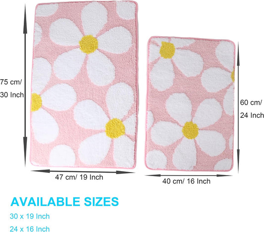 Cute Flower Bath Mat, Non-Slip TPR Backing Ultra Soft Microfiber Bathroom Rug, Machine Washable Absorbent Bath Rug for Tub Shower Sink Bedroom Dorm Restroom Toilet(Pink, 24x16 Inch)