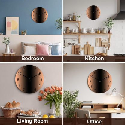 Ombre Abstract Gradient Coral Pink and Black Wall Clock Battery Operated Non-Ticking 12" Round Wood Clocks, Kitchen Wall Clock for School Bathroom Living Room Home Office Wall Decor