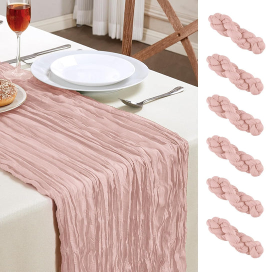 AGIRL 6 Pack Dusty Pink Cheesecloth Table Runner 10FT Long Boho Gauze Table Runner Rustic Sheer Runner for Graduation Wedding Bridal Baby Shower Birthday Holiday Party Table Decor Easter Decorations