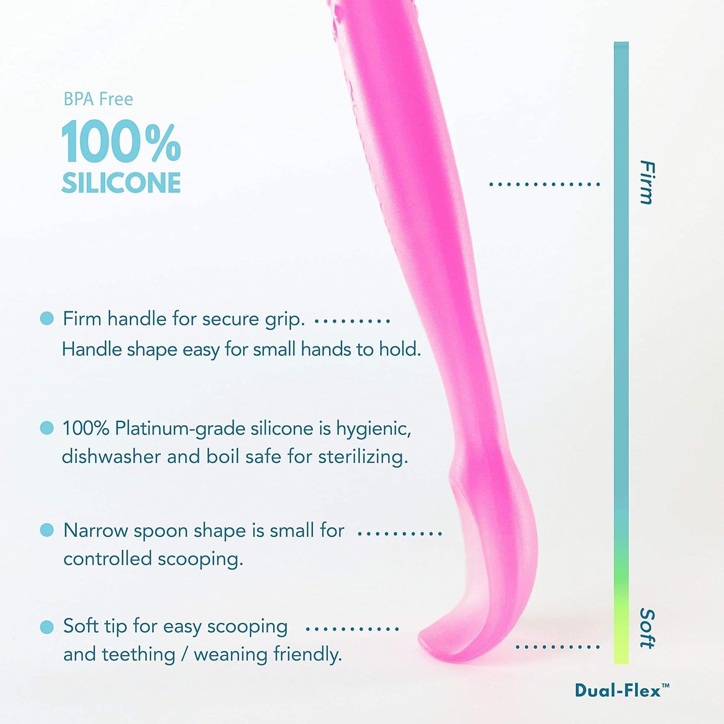 ChooMee Silicone Baby Spoons | 4 Months +, First Stage Baby Led Weaning and Self Feeding | Soft Spoon with Firm Handle | Designed in USA, BPA Free, Premium grade Platinum Silicone | 2 CT