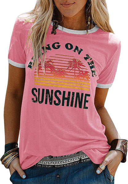 YEXIPO Graphic Tees for Women Short Sleeve Summer Tops Funny Letter Printed Loose Casual T Shirts