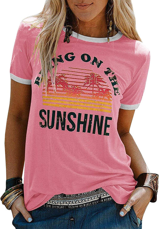 YEXIPO Graphic Tees for Women Short Sleeve Summer Tops Funny Letter Printed Loose Casual T Shirts