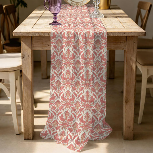 Chiffon Table Runner 10 ft Pink Baroque Pattern Semi Sheer Table Runners Voile Dress Scarf Vintage European Style Gauze Runner for Table Wedding Party Birthday Dining Kitchen Home Decor 27x120 Inch