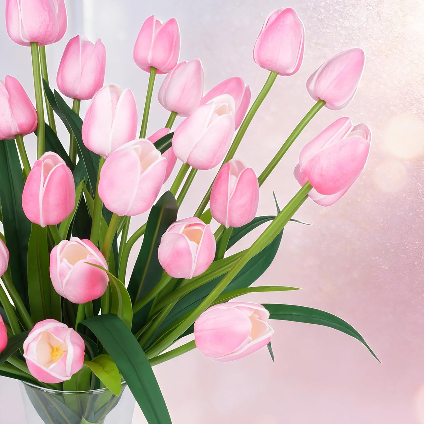 Homsunny 18.9 "Large Pink Simulation Tulip Artificial Flowers, 30-Pack. Perfect for Spring Weddings, Valentine's Day, Easter, Mother's Day, and Elegant Home and Table vase Arrangements.