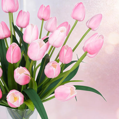 Homsunny 18.9 "Large Pink Simulation Tulip Artificial Flowers, 30-Pack. Perfect for Spring Weddings, Valentine's Day, Easter, Mother's Day, and Elegant Home and Table vase Arrangements.