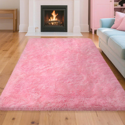Pink Rugs for Bedroom Girls：ZJYeRug 4x6 Soft Shaggy Fluffy Area Rug Washable Non-Slip Fuzzy Plush Thick Small Rugs for Living Room，No Shedding Cute Indoor Carpet for Kid Nursey Dorm Home Decor