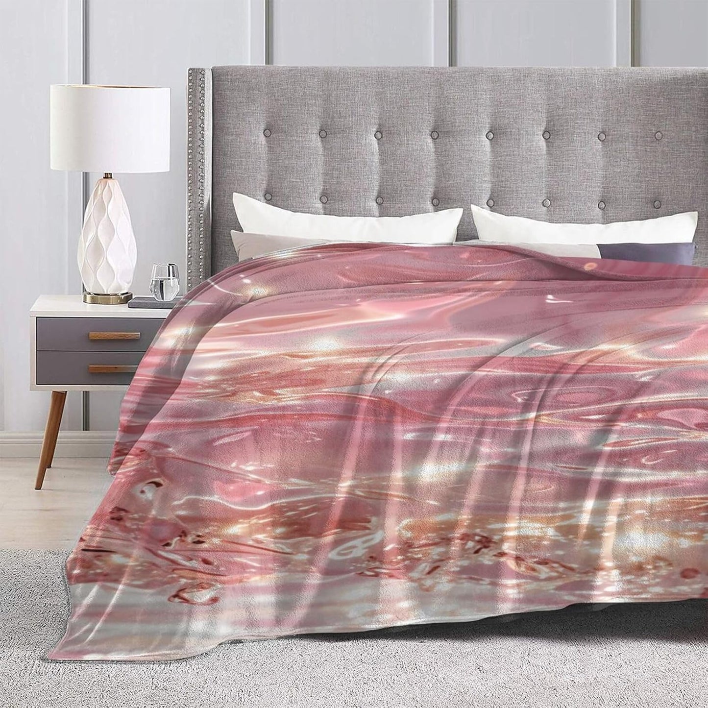 Pink Shiny Water Ripples Throw Blanket 80"X60" All Season Cover Ultra Soft Fleece Fuzzy Fannel Blankets for Couch,Bed Living Room Travel & Home Decor