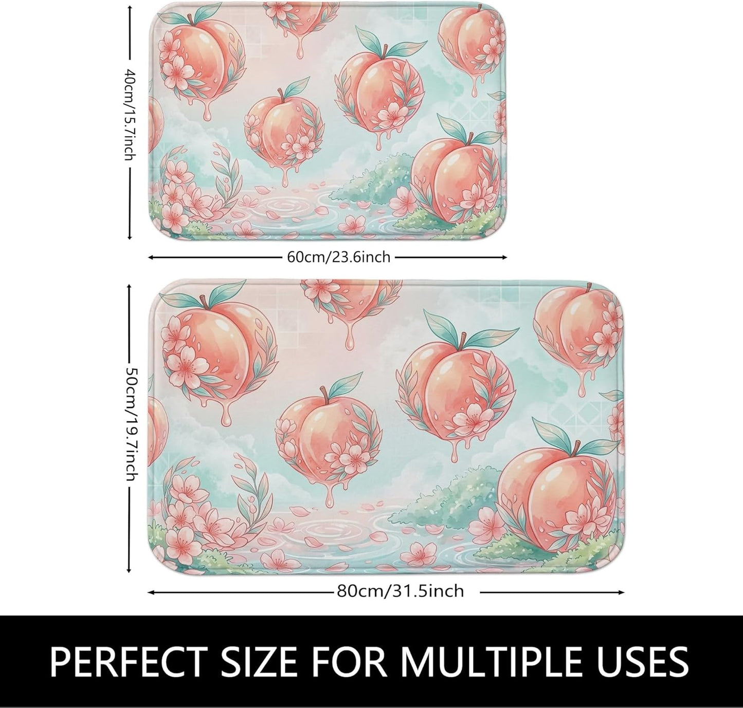 Peach Blossom Quick Dry Bath Mat, Floral Pastel Design Absorbent Non Slip Shower Mat, Spring Decorative Flannel Washable Bath Rugs for Bathroom Toilet Restroom 20x32 Inch