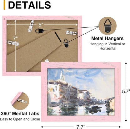 decorUhome Solid Oak Wood 5x7 Picture Frame, Display Pictures 4x6 with Mat or 5x7 without Mat, Wall & Tabletop Display Photo Frame, Pink, 1 Pack