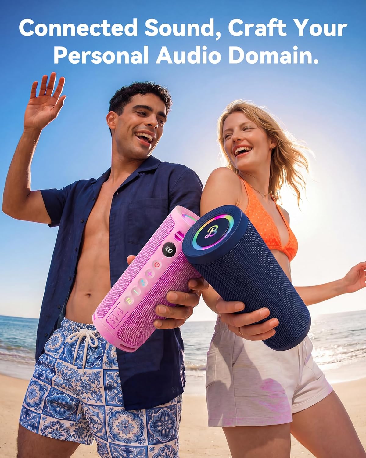 BassBloom Roar 3 Portable Bluetooth Speaker,20W Powerful Sound with JIKE Bass,IPX6 Waterproof,24H Playtime,Bluetooth 5.4,RGB Lights,Wireless TWS Pairing,Outdoor for Camping and Beach (Pink)