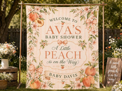Personalized A Little Peach Is On The Way Baby Shower Banner, Custom Peach Theme Welcome Sign, Floral Baby Girl Shower Decorations, Sweet Baby Shower Banner