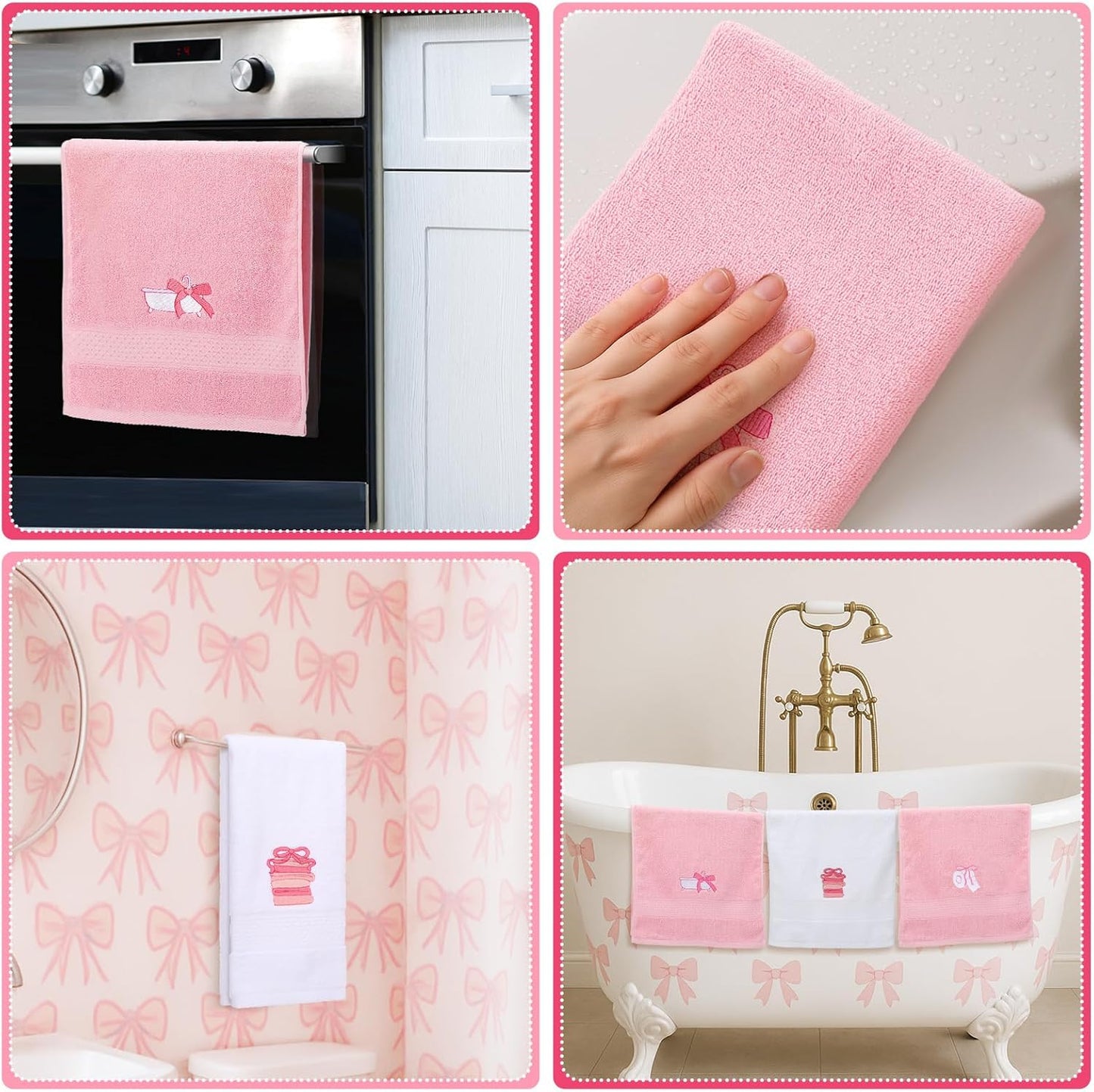 Breling 3 Pcs Bow Towels for Bathroom, Coquett Pink Bowknot Kitchen Hand Towels 100% Cotton Soft Embroidered Home Decoration for Birthday Bridal Shower Wedding Gifts 13.3 x 29 Inch