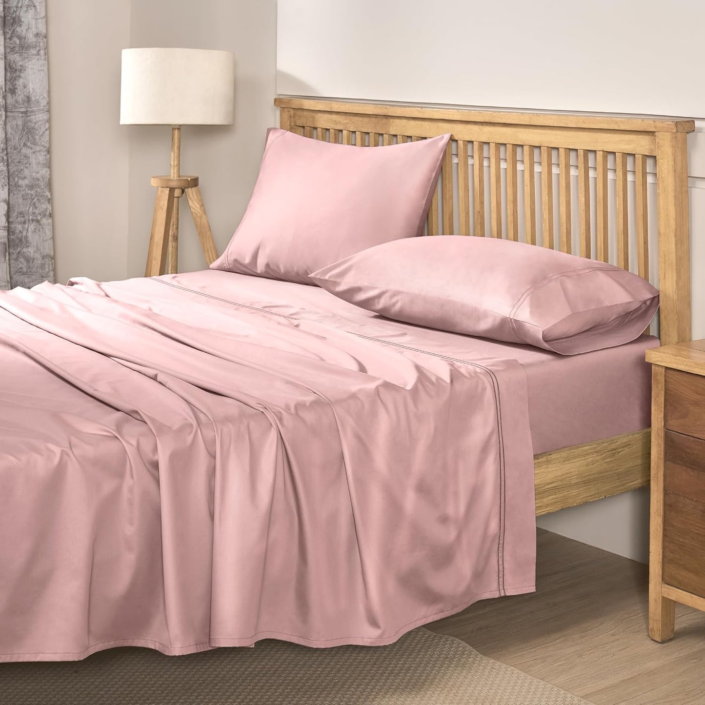 100% Natural Cotton Sheets Queen Size Bed Set | 500 TC Single-Ply Sateen Weave | Soft, Breathable, Hypoallergenic Solid 4-Piece Bedding with Deep Pocket Fitted, Flat, Pillowcase | Blush