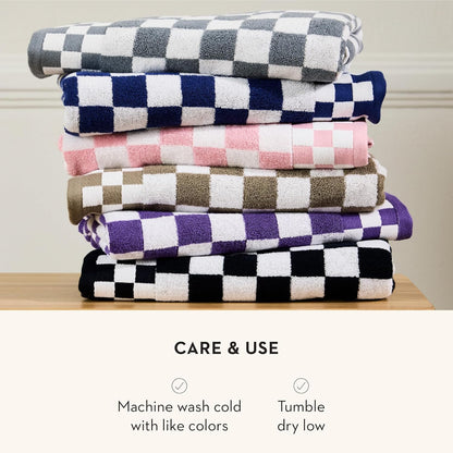 MACKENZIE-CHILDS Cotton Bath Towel, Washable Bath Towel for Bathroom Decor, 28" x 55", Pink-and-White Rosy Check