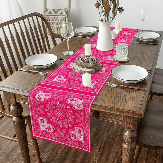 Rose Pink Damask Table Runner Luxurious Vintage Floral Decor Table Runners for Kitchen Dining Room Exotic Paisley Heart Decor Dresser Runners for Home Party Decor 72x13 Inch