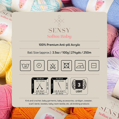 Sensy Softee Baby Yarn, 3.5 oz, 275 Yards, Gauge 3 Light (Salmon)