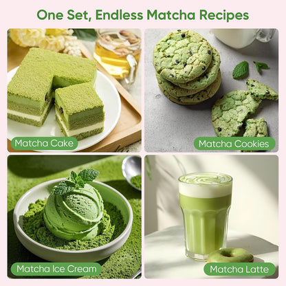 Matcha Whisk Set, 8Pcs Matcha Set for Ceremony, Matcha Whisk and Ceramic Bowl with Matcha Scoop & Sifter and All Accessories for Breakfast, Afternoon Tea, Ideal Gift Christmas, Anniversary
